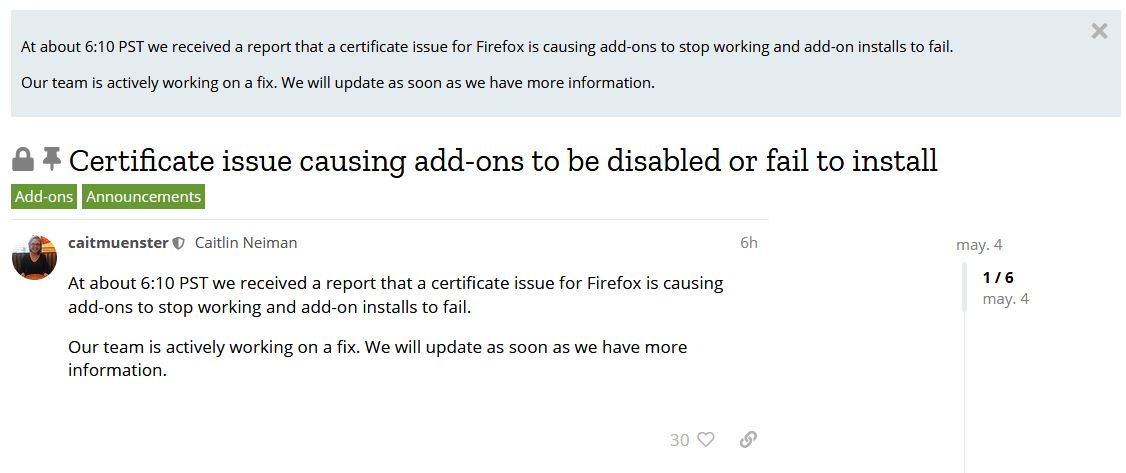2019-05-04-firefox-certificate-issue-add-ons-are-not-working-and-will-fail-to-install